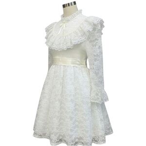 Vintage Merry Girl White Lace Floral Party Dress Size 7 Long Sleeve Victorian